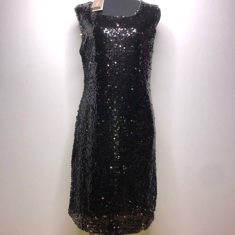 Poema Black Sequin Sleeveless Shift Large Dress
